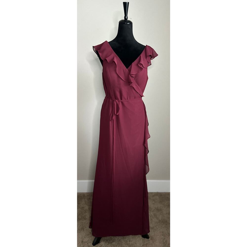 AZAZIE Chiffon Ruffle Maxi Wrap Dress in Cabernet Size 14
